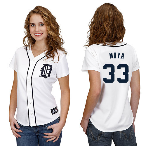 Steven Moya #33 mlb Jersey-Detroit Tigers Women's Authentic Home White Cool Base Baseball Jersey